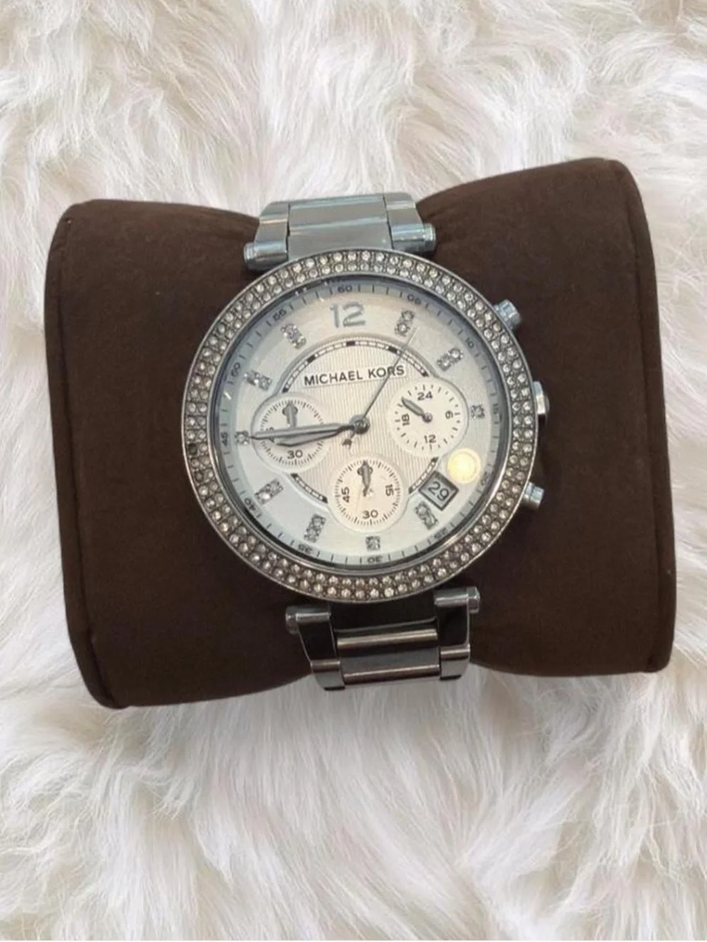 Michael Kors Parker Silver and White Crystal-Accent Chronograph Watch